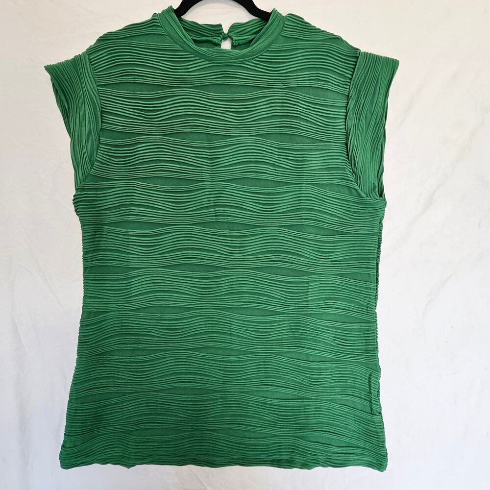 Textured Mock Neck Cap Sleeve Top Casual Work Blouse Size XL